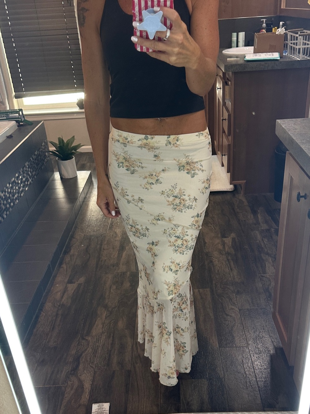 Floral Cream Mermaid Maxi Skirt
